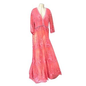 Southern Fried Chics Rose Pink Lace Embroidered Maxi Dress Size XL